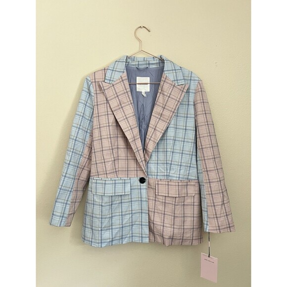 AVEC LES FILLES PINK BLUE TWO TONED PLAID BLAZER JACKET SIZE M - Picture 3 of 8